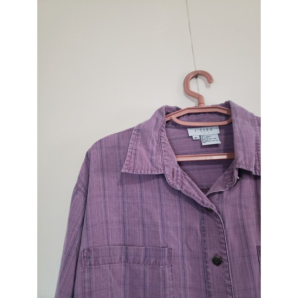 Vtg J Jill 90s Womens XL Shirt Button Up Purple Striped Outdoors Indie Tencel - Picture 4 of 5